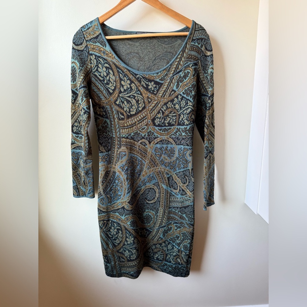 PERUVIAN CONNECTION Kashmiri Sweater Dress Fair Isle Paisley Jacquard Soft XS‎
